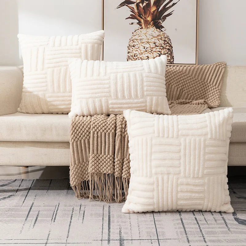 Plush Tufted Cushion Cover Cream