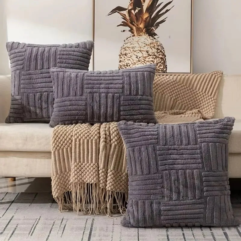 Plush Tufted Cushion Cover Gray