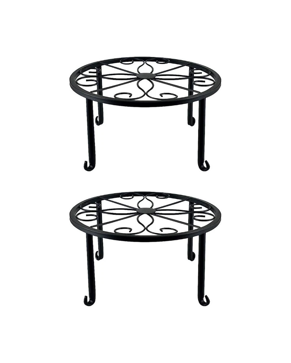 Both black iron plant stands of the set, on white