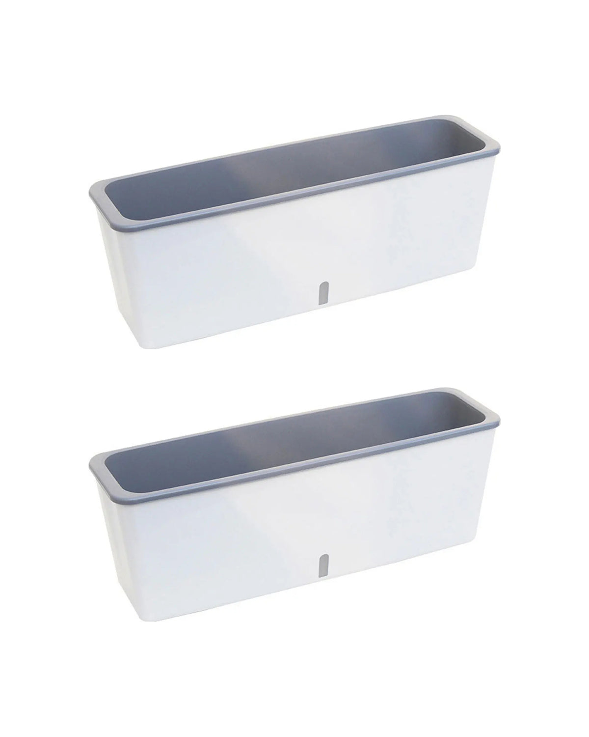 Both self-watering window boxes of the set, 17 in (43.5 cm) long each, on white